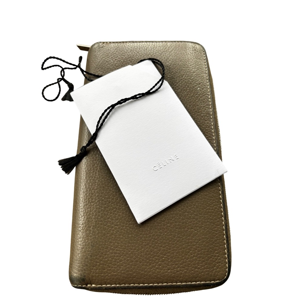 Celine Large Zippy Wallet Taupe Pebbled Leather Yellow Phoebe Philo Luxury